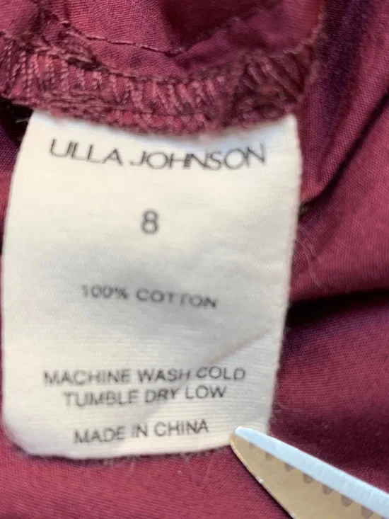 Ulla Johnson Olina Puff-Sleeve Tiered Cotton Poplin Dress Womens 8 Burgundy Boho - Picture 14 of 15